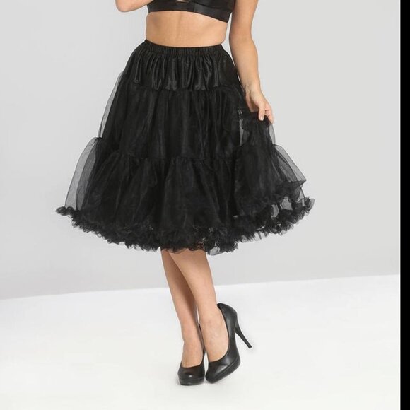 Hell Bunny Polly Petticoat Tulle Skirt Women L-XXL Black Sheer Tiered Rockabilly - Picture 2 of 11